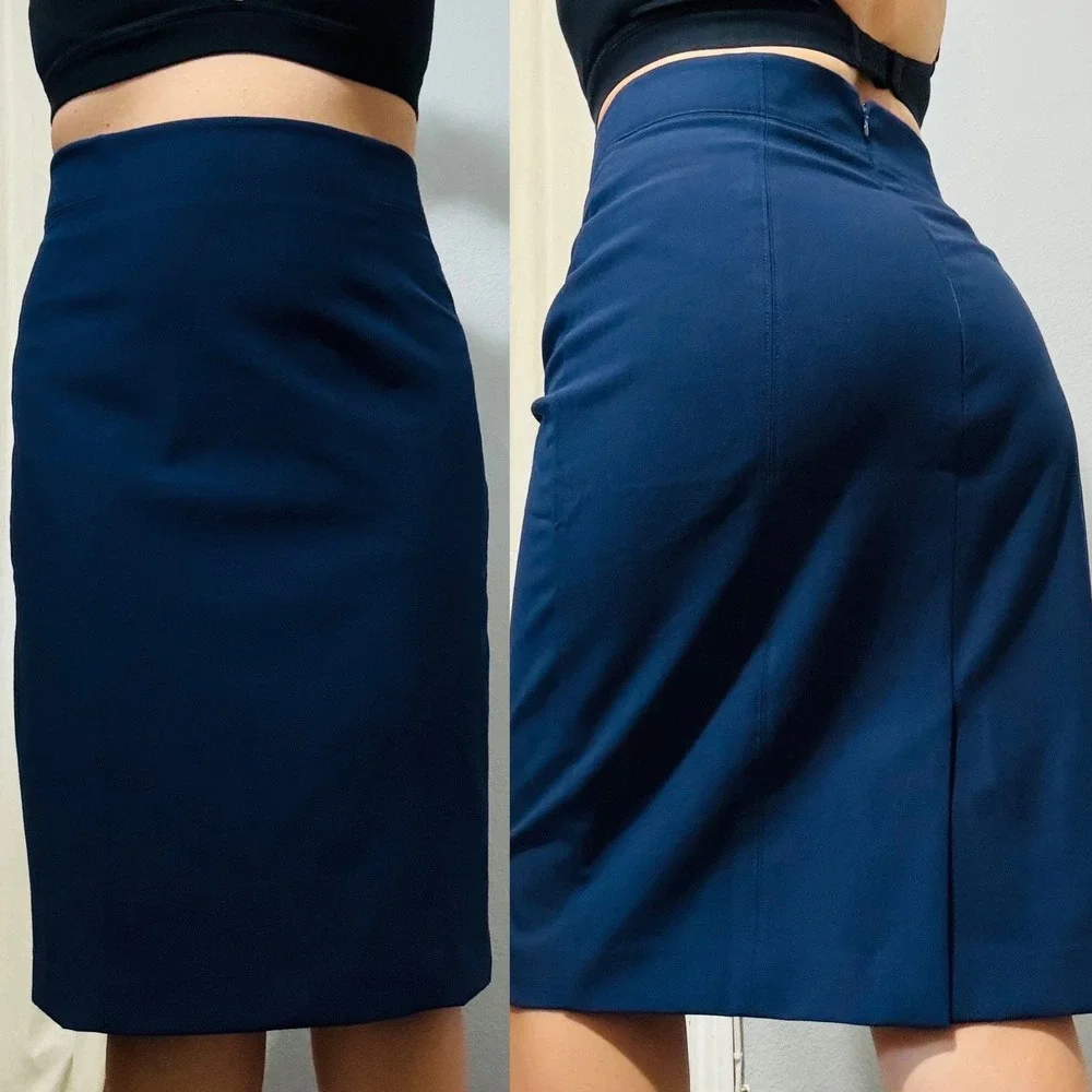Ann Taylor Women Navy Blue Career Pencil‎ Skirt Business Office Workwear Size 6